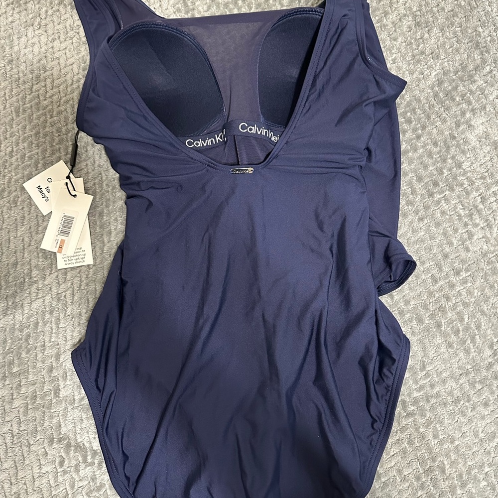 Calvin Klein Navy Sheer-Accent One-Piece - Picture 4 of 5
